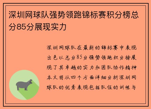 深圳网球队强势领跑锦标赛积分榜总分85分展现实力